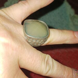 Vintage silver hammered ring with a large cabochon style stone